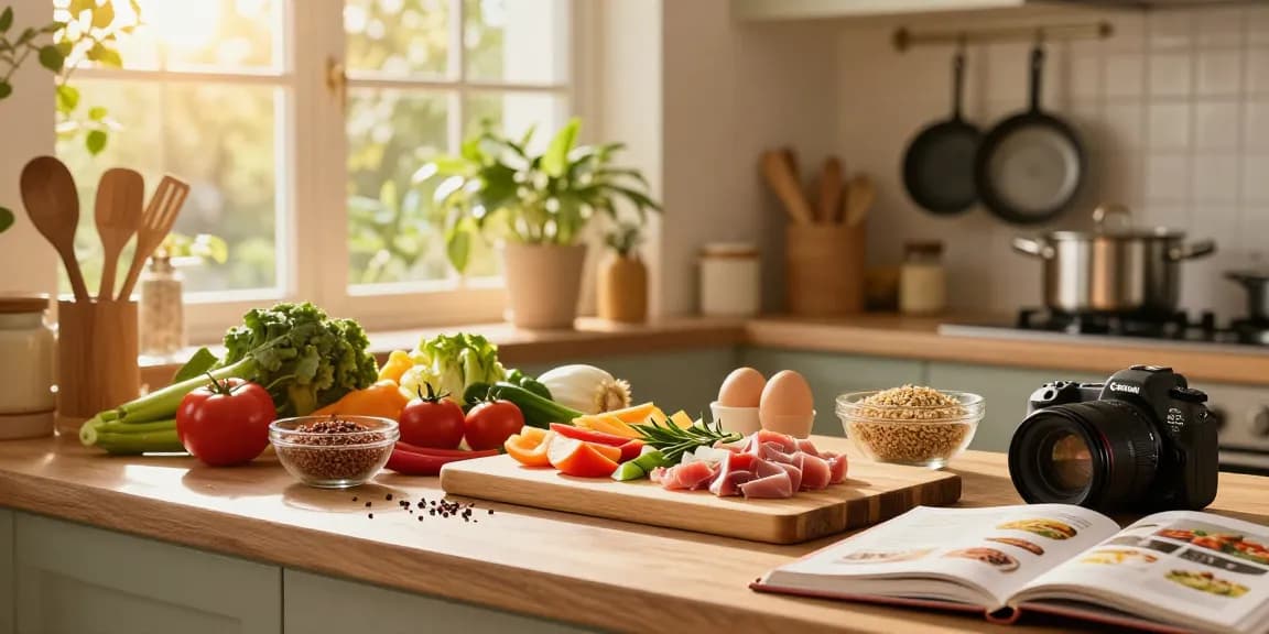 Healthy cooking scene with fresh ingredients and protein sources highlighting สล็อต nutrition.