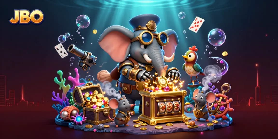 Experience thrilling wins at JBO with steampunk characters on a vibrant slot machine adventure.