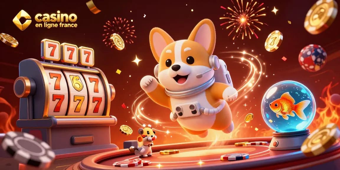 Plongez dans une illustration dynamique de casino en ligne France avec un corgi astronaute et des gains éclatants