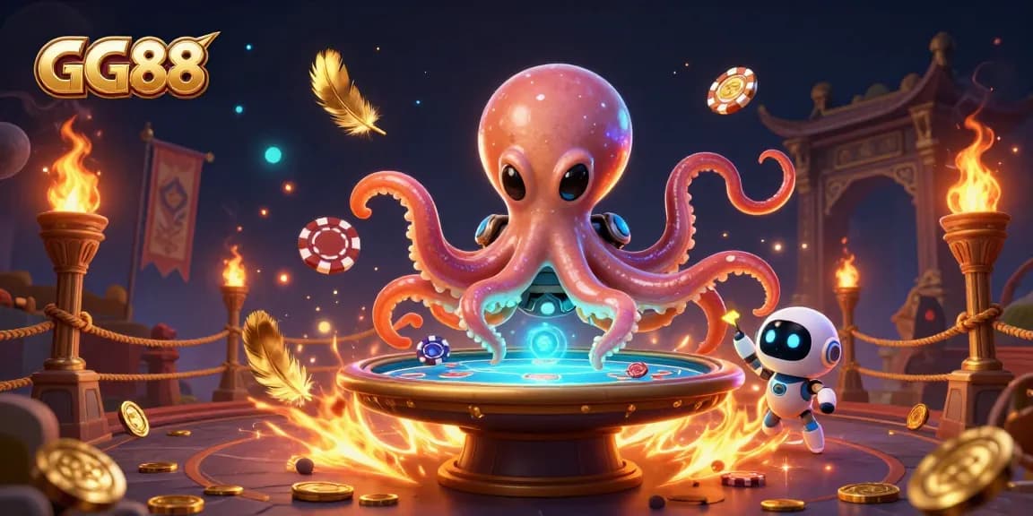 Engage in thrilling poker action with GG88, featuring an alien octopus dealer and vibrant atmosphere.