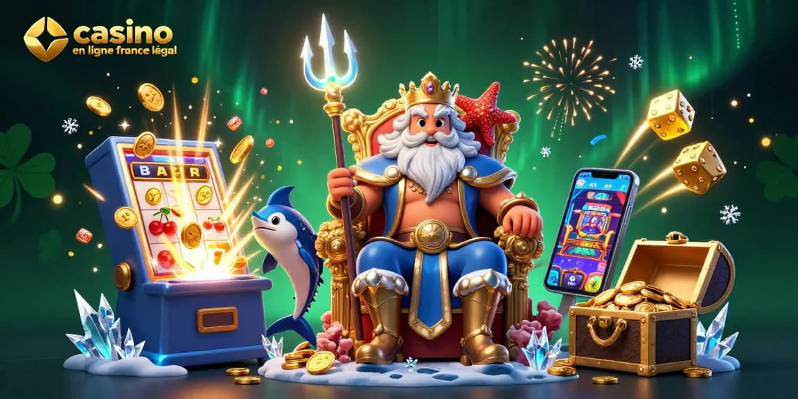 Profitez des jeux de casino en ligne légaux en France avec Neptune, samouraï et un trésor rempli d'or.
