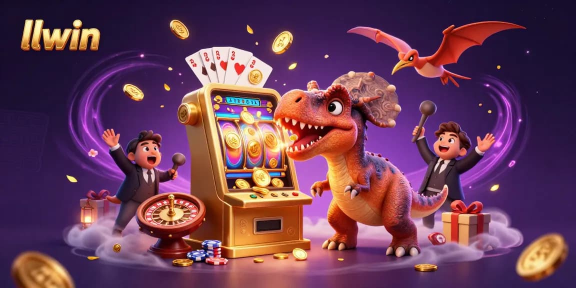 Experience jackpot excitement with llwin as a cartoon dinosaur powers the slot machine.