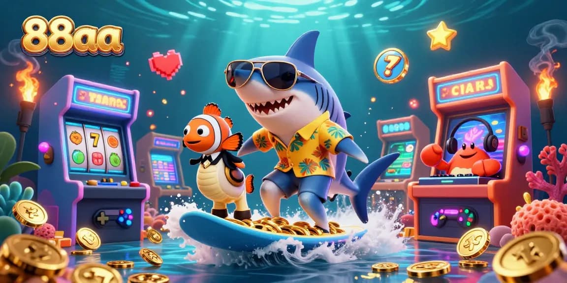 Experience the excitement of 88aa with a vibrant underwater casino scene filled with animated sea characters.