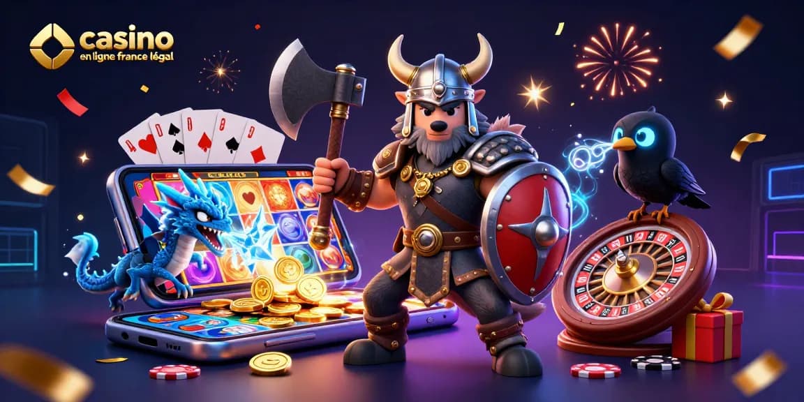 Casino en ligne France légal : illustrant un loup viking et un dragon sur fond de jeux d'argent