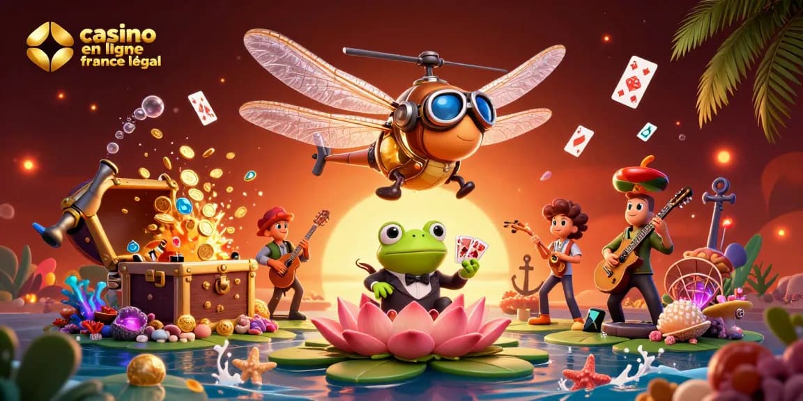 Profitez d'une illustration casino en ligne France légal avec un dragon avant pilote et un croupier.