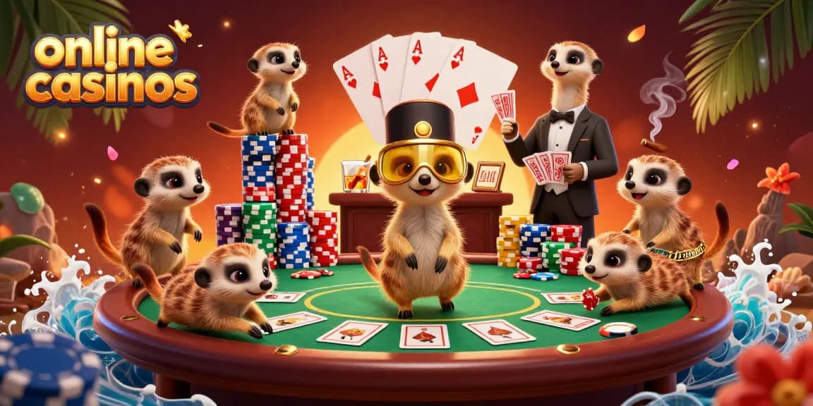 Experience the vibrant world of online casinos featuring lively meerkats in a dynamic casino scene.