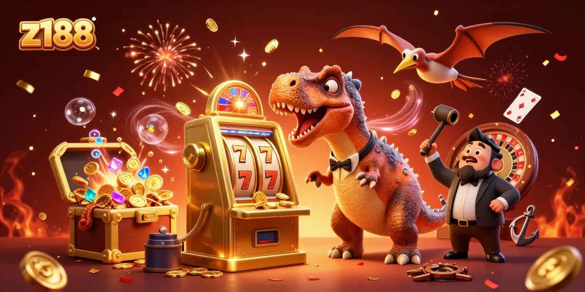 Experience the thrill at z188 with a pachycephalosaurus winning jackpots and an ankylosaur managing the casino!