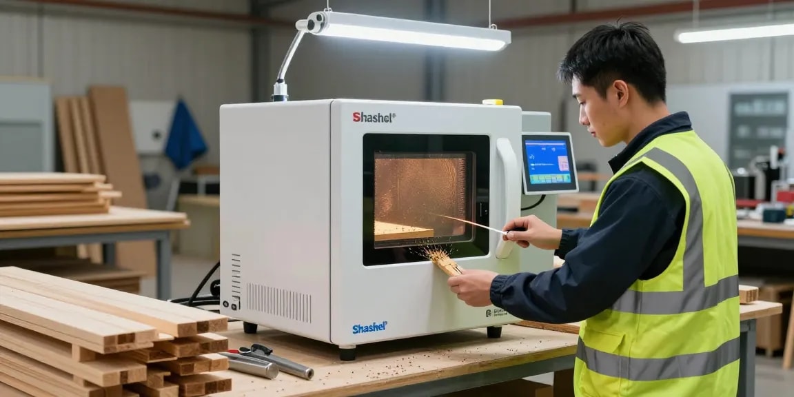 Shashel equipment in action for effective pest elimination in a wood processing workshop.