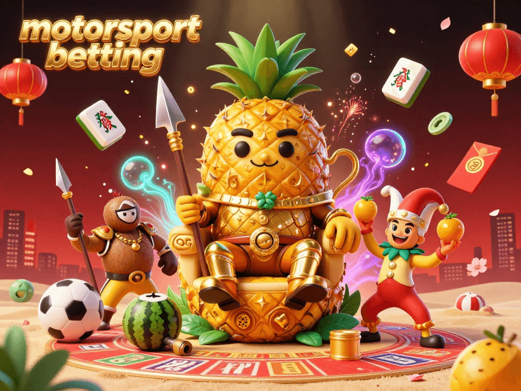 Engage in motorsport betting excitement with this ultra-detailed 3D scene illustrating dynamic casino elements.