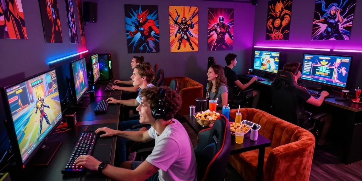 Friends enjoying a thrilling slot game experience in a vibrant gaming lounge.