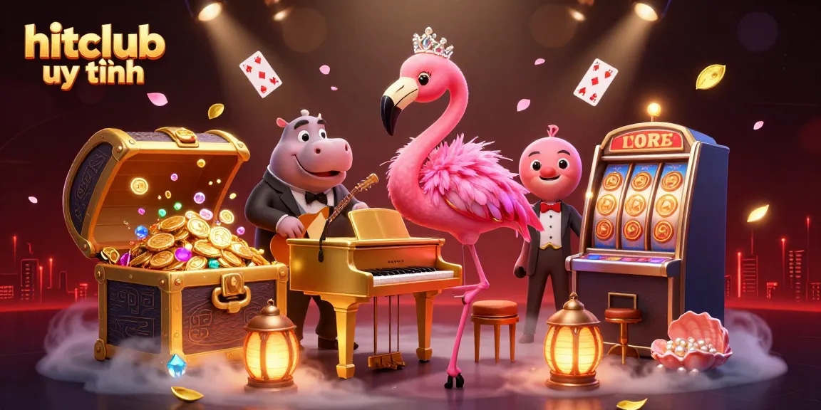 Experience win-worthy gameplay with hitclub uy tín in this vibrant casino-inspired illustration.