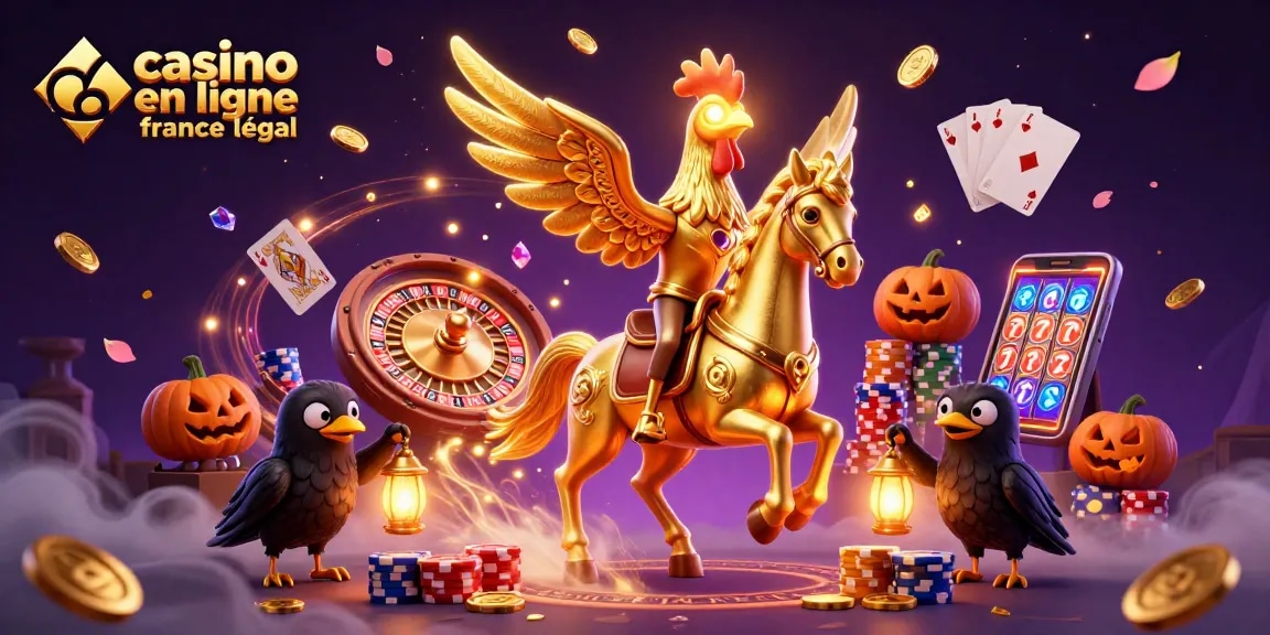 Illustration dynamique d'un casino en ligne légal en France, avec des personnages uniques et enrichissements visuels captivants.