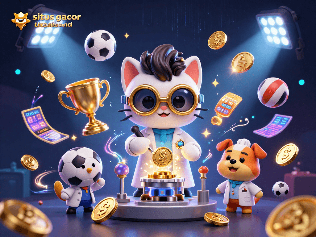 Win big with situs gacor thailand in a vibrant casino scene featuring sports elements and dynamic energy.
