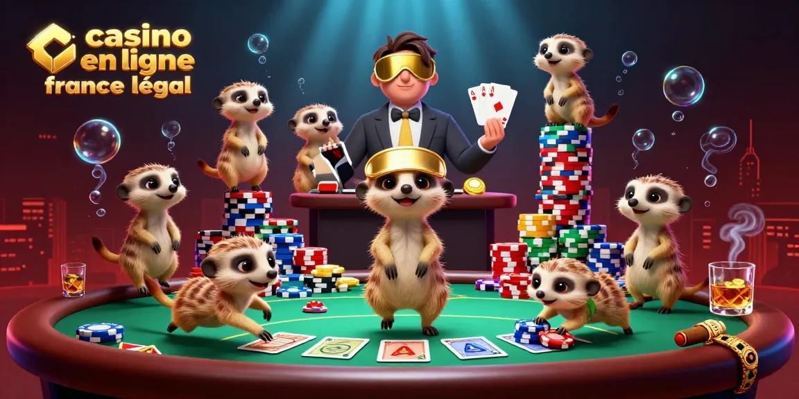 Visualiser une scène de casino en ligne légal en France avec des suricates animés jouant aux cartes.