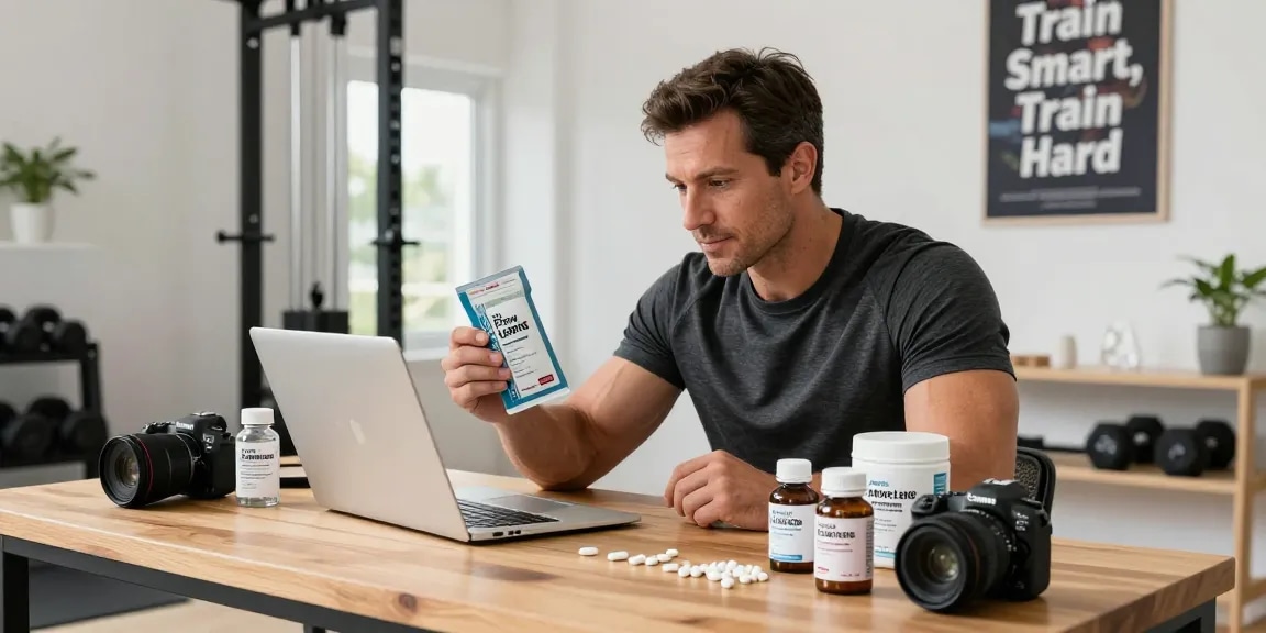 Fitness enthusiast exploring the Astera Shop products in a modern home gym.