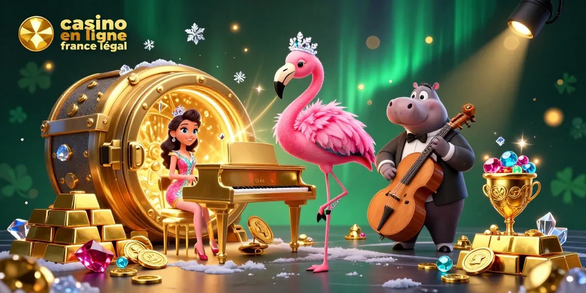 Vivez l'excitation d'un casino en ligne légal en France avec un flamant chanteur dans une ambiance riche en trésors brillants.
