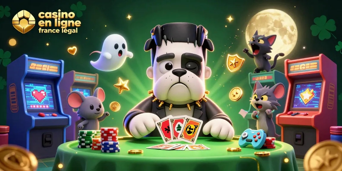 Profitez de l'expérience du casino en ligne légal en France dans une scène captivante avec des personnages animés.