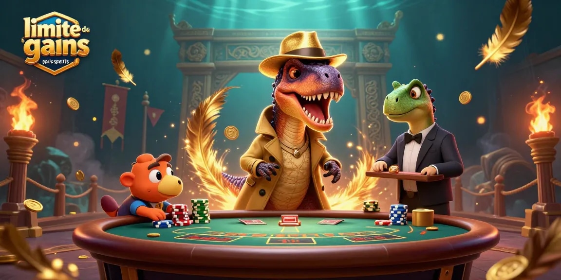 Découvrez la limite de gains paris sportifs avec des personnages dinosaures dans un environnement de jeu dynamique.