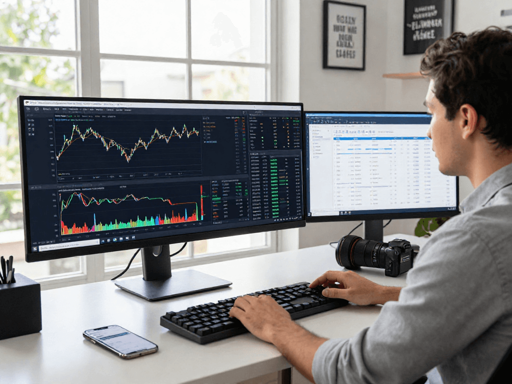 Dynamic trading environment showcasing MetaTrader 5 capabilities with charts and data on multiple screens