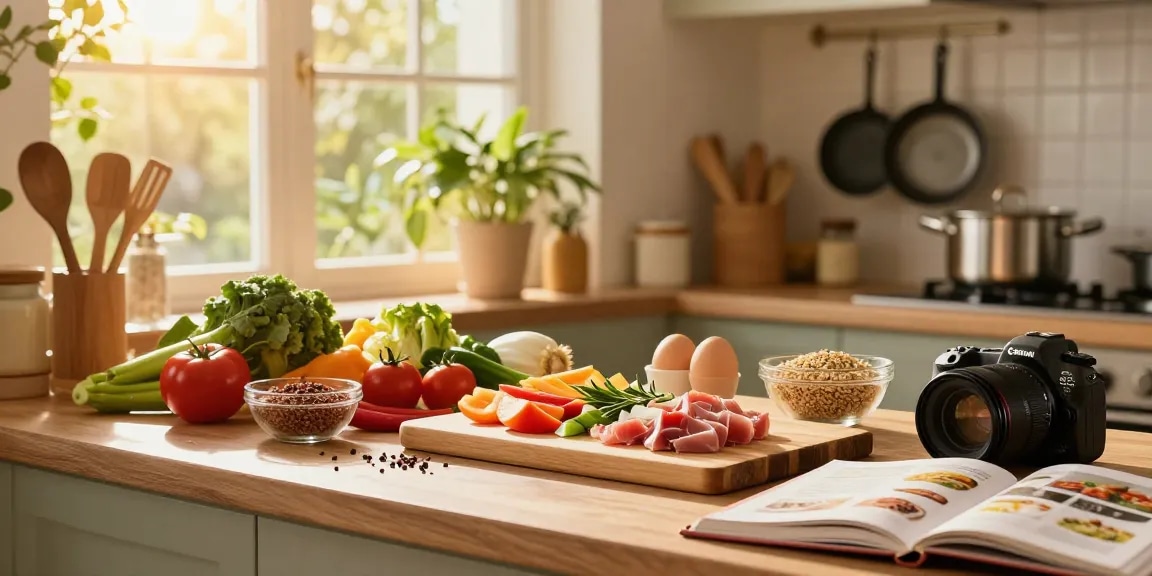 Healthy cooking scene with fresh ingredients and protein sources highlighting สล็อต nutrition.