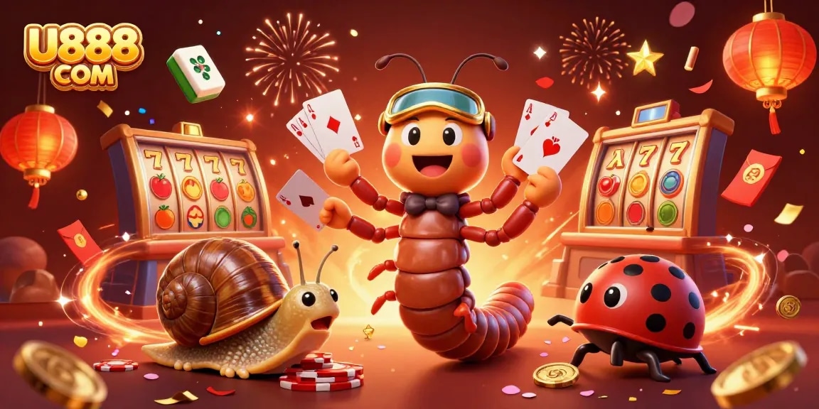 Engage in the colorful world of U888 COM with exciting slot reels, festive characters, and vibrant game elements.