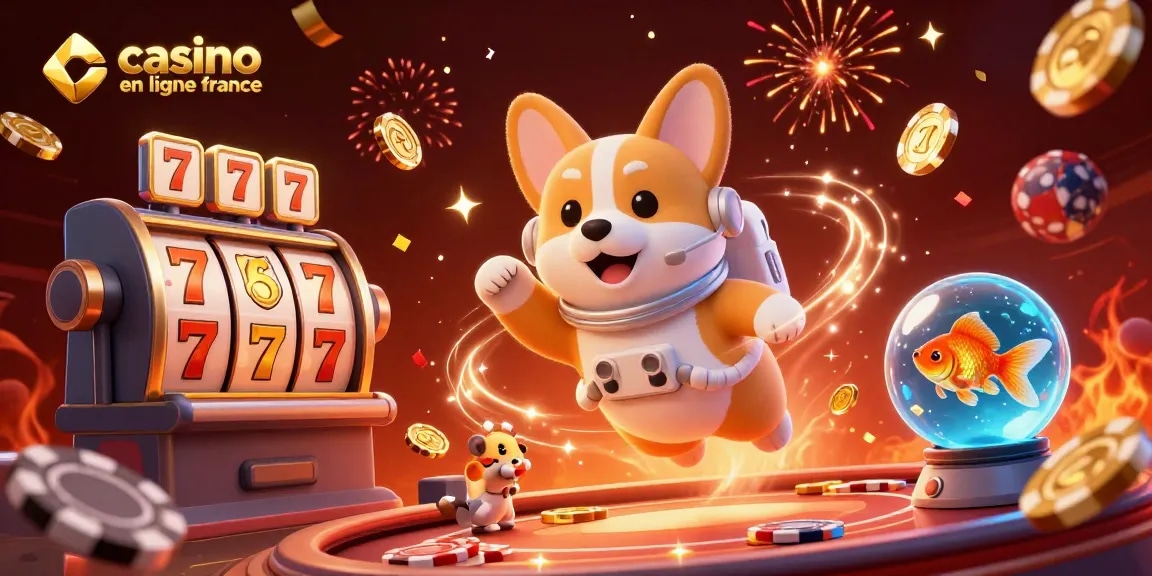 Plongez dans une illustration dynamique de casino en ligne France avec un corgi astronaute et des gains éclatants