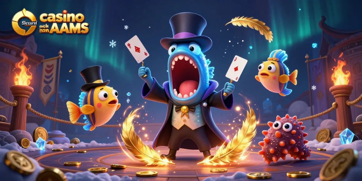 Esplora i casino sicuri non AAMS con una scena vivace di divertenti creature marine che giocano a carte.