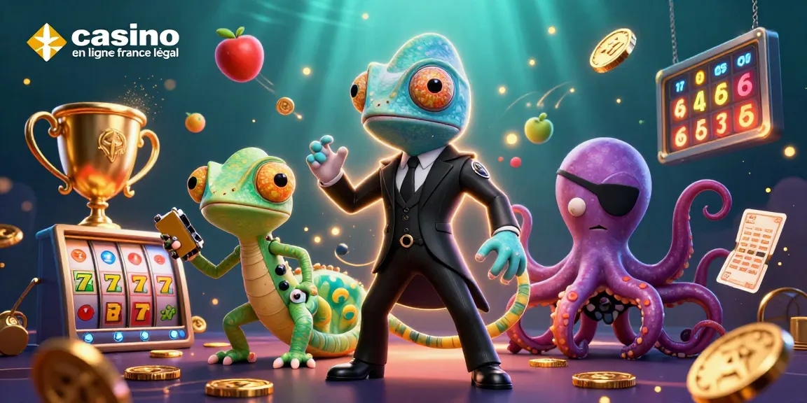 Explorez les jeux de casino en ligne France légal avec des personnages colorés et des animations dynamiques.