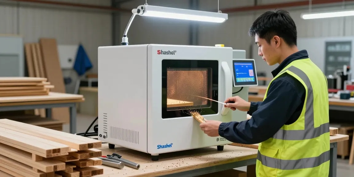Shashel equipment in action for effective pest elimination in a wood processing workshop.
