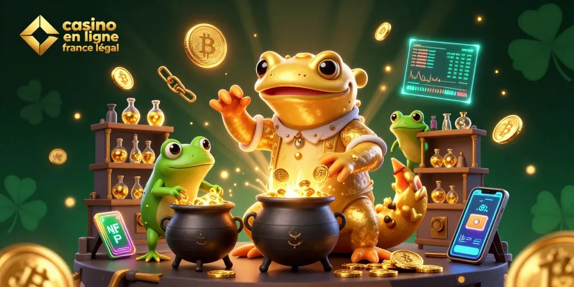 Illustration d'un laboratoire alchimique avec une salamandre dorée créant des pièces d'or sur le thème des casinos en ligne France légal.