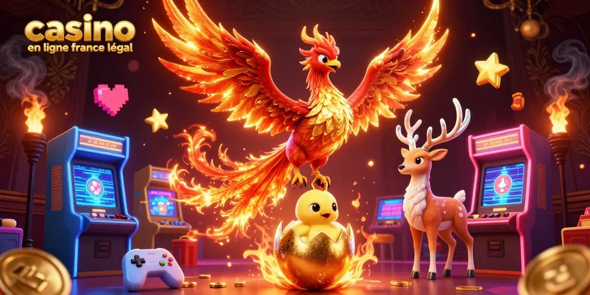 Jouer au casino en ligne France légal avec l'illustration dynamique de la phoenix et des machines à sous.