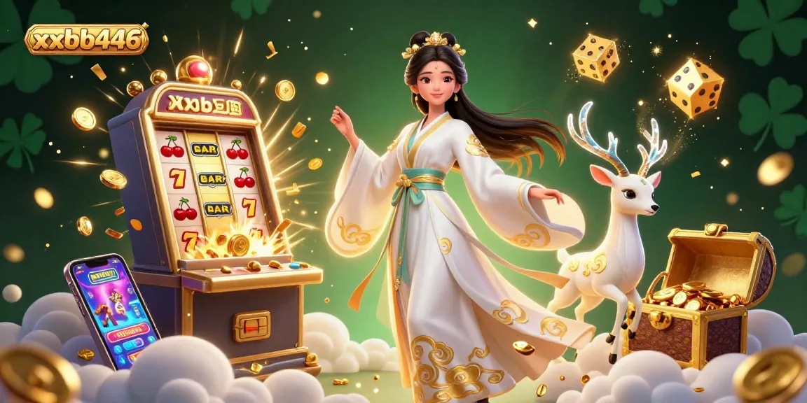 Engage with exciting casino action at xxbb446 featuring a vibrant 3D illustration of thrilling slots, jackpot symbols, and casino games.