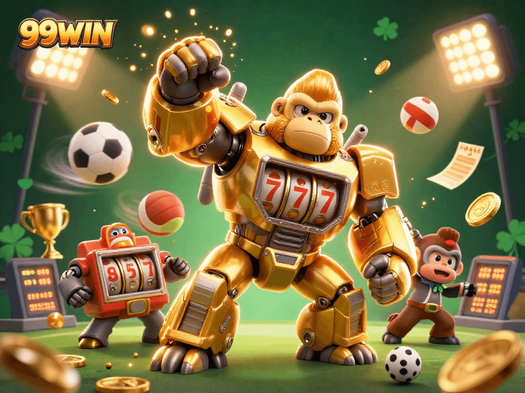 Engage in thrilling gameplay at 99WIN with unique 3D slot machine-themed characters and action-packed visuals.