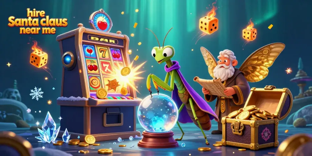 Engage in the festive spirit with the best hire santa claus near me illustration, showcasing a magical casino scene.