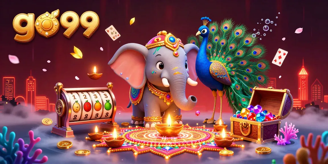Experience the excitement of go99 slots with a dazzling Diwali-themed illustration featuring a colorful elephant.