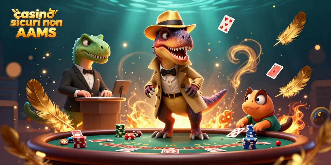 Gioca nei casino sicuri non AAMS con un'illustrazione vivace di un velociraptor al blackjack.
