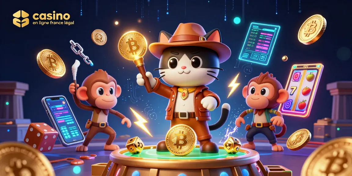Visualisez un monde de chance avec casino en ligne france légal, illustrant une découverte d'artefact et des pièces de crypto-monnaie.