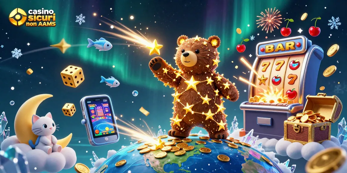 Gioca nei casino sicuri non AAMS con una grafica colorata e vincente, caratterizzata da slot, monete d'oro e animali magici.