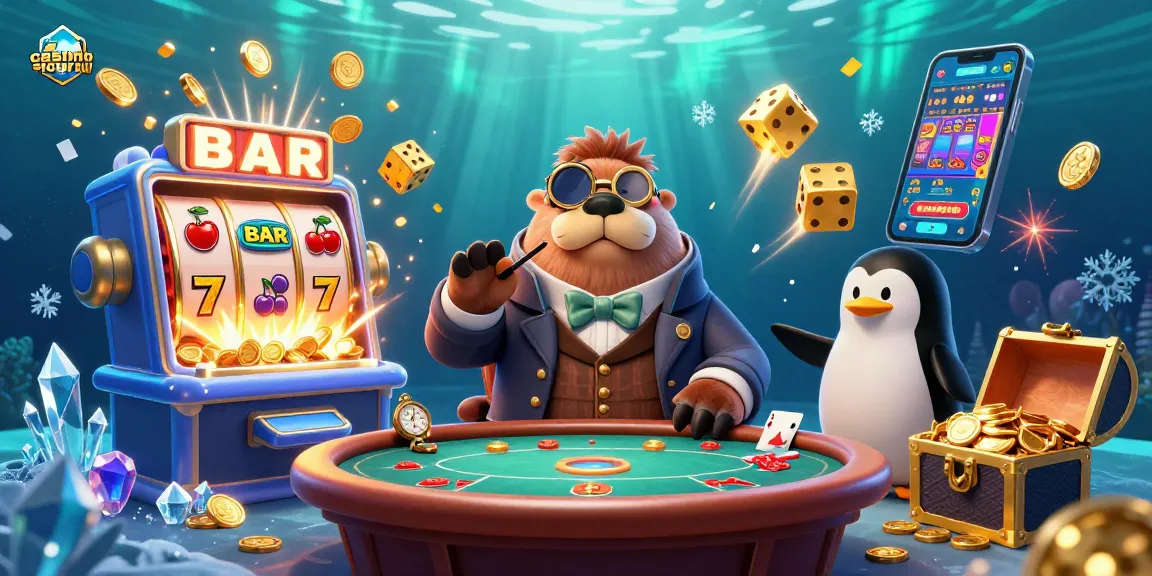 Gioca ai migliori casino sicuri non AAMS con un'immagine vivace di tricheco, pinguino e pesce puffer.