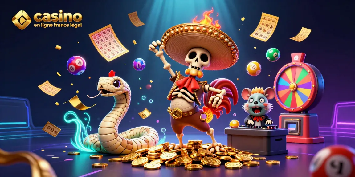 Les jeux du casino en ligne légal en France avec une scène festive de personnages animés.