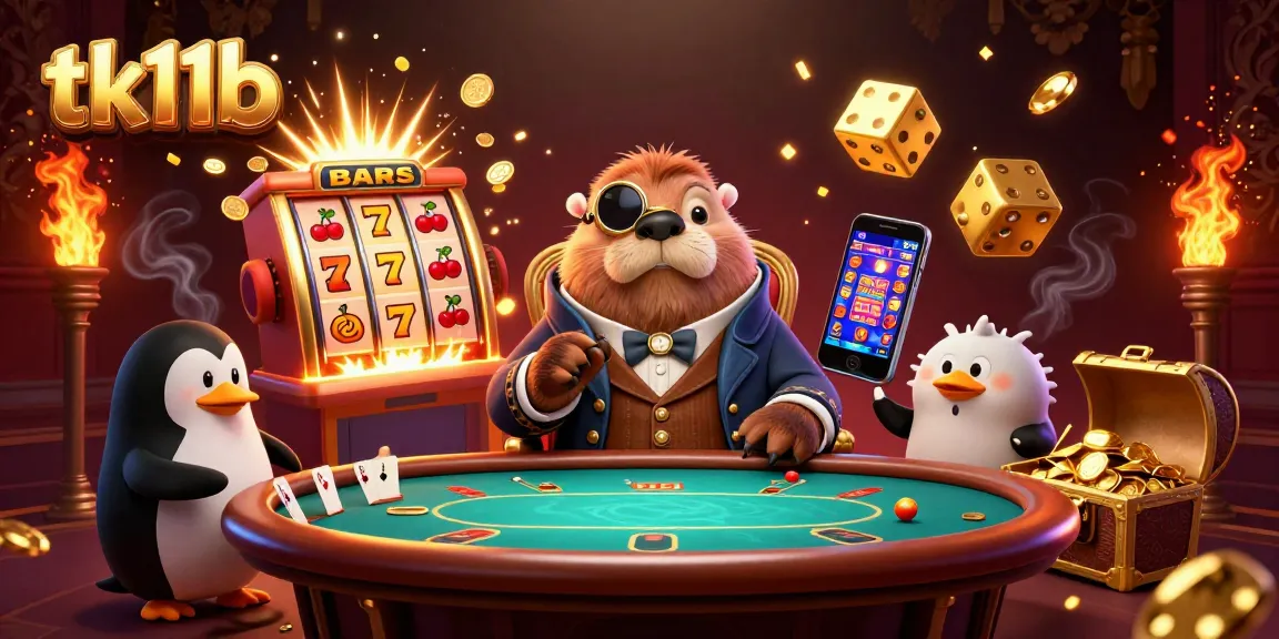 Engage with tk11b's vibrant casino environment featuring a walrus, penguin dealer, and pufferfish bluffing.