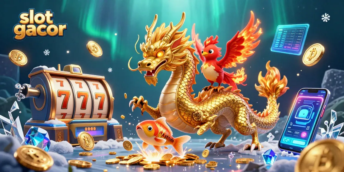 Engage with slot gacor through this vibrant 3D illustration featuring a dragon, phoenix, and koi fish.