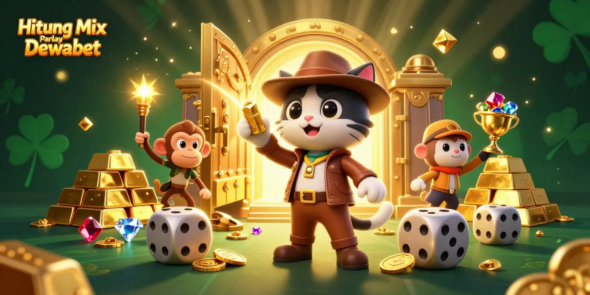 Calculate winnings in Hitung Mix Parlay Dewabet with this energetic casino-themed illustration.