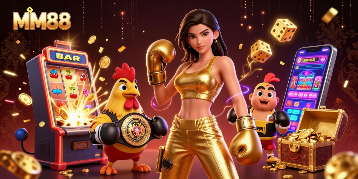 Play exciting games at MM88 with vibrant jackpots, golden coins, and thrilling gaming action.