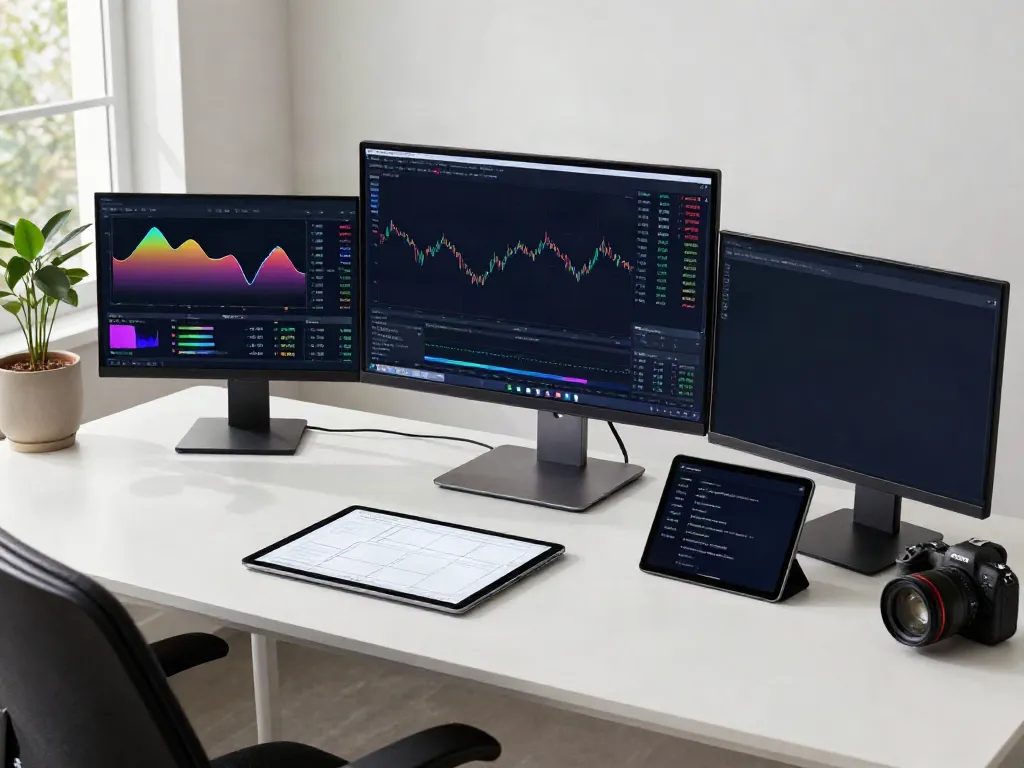 Traders using TradingView charts and strategies in a modern workspace.