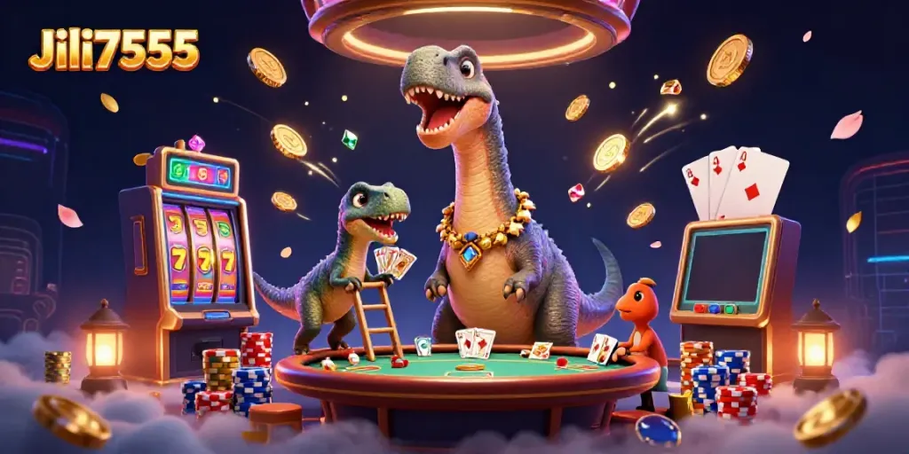Experience thrilling moments with Jili7555's dynamic casino scene featuring exciting card games and jackpot spins.