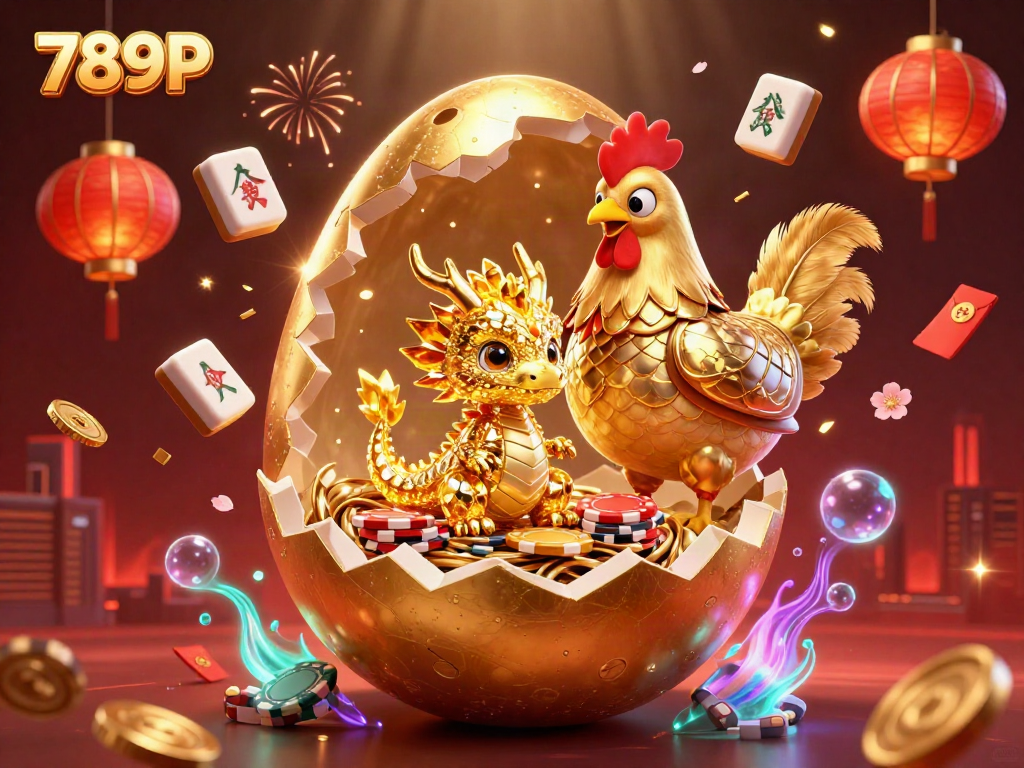 Experience the excitement of 789P with a golden dragon amidst poker chips and vibrant casino elements.