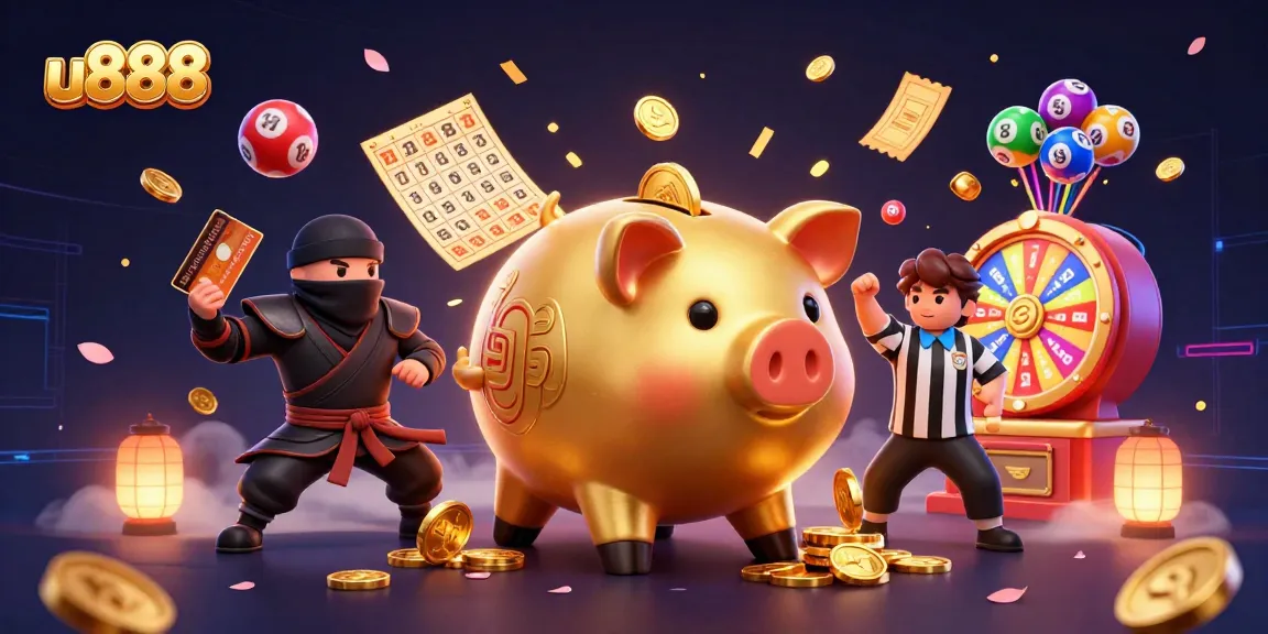 Experience big wins at u888 with a festive 3D casino illustration featuring vibrant characters and dynamic gambling elements.