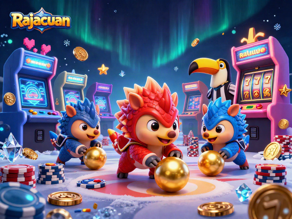 Rajacuan pangolins compete in a colorful casino scene, fostering excitement in gaming.
