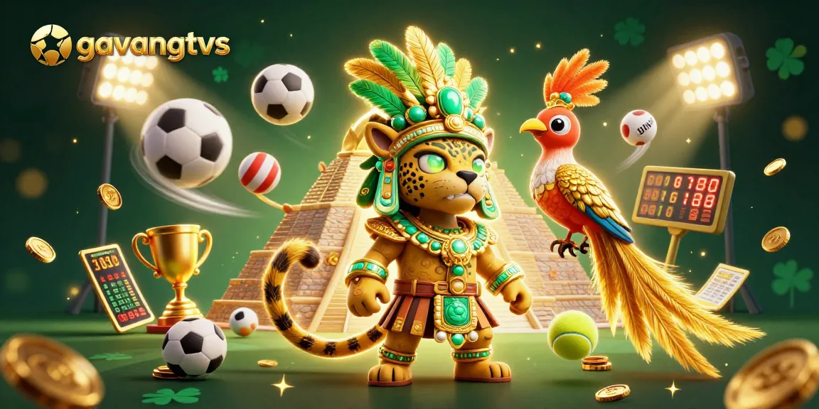 Betting with Gavangtvs: Cartoon Mayan jaguar and quetzal bird highlight sports elements.